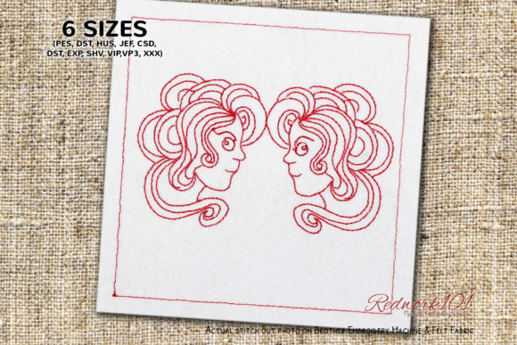 Review: Girls Face Gemini Zodiac Sign Redwork Design